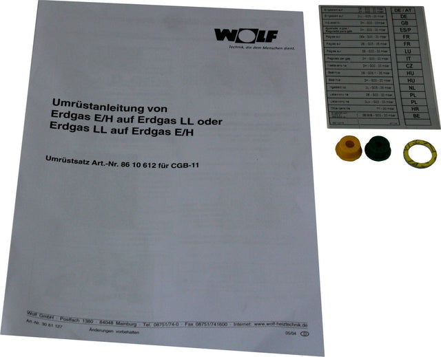 Wolf Ersatzteil Umrüstsatz Erdgas E - Ergas LL und umgekehrt, für CGB-11 | Art.-Nr. 8610612
