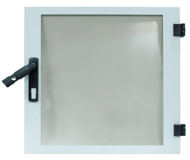 Glas-Tür für DW-Schrank 15HE, B600, RAL7035, Halbzylinder