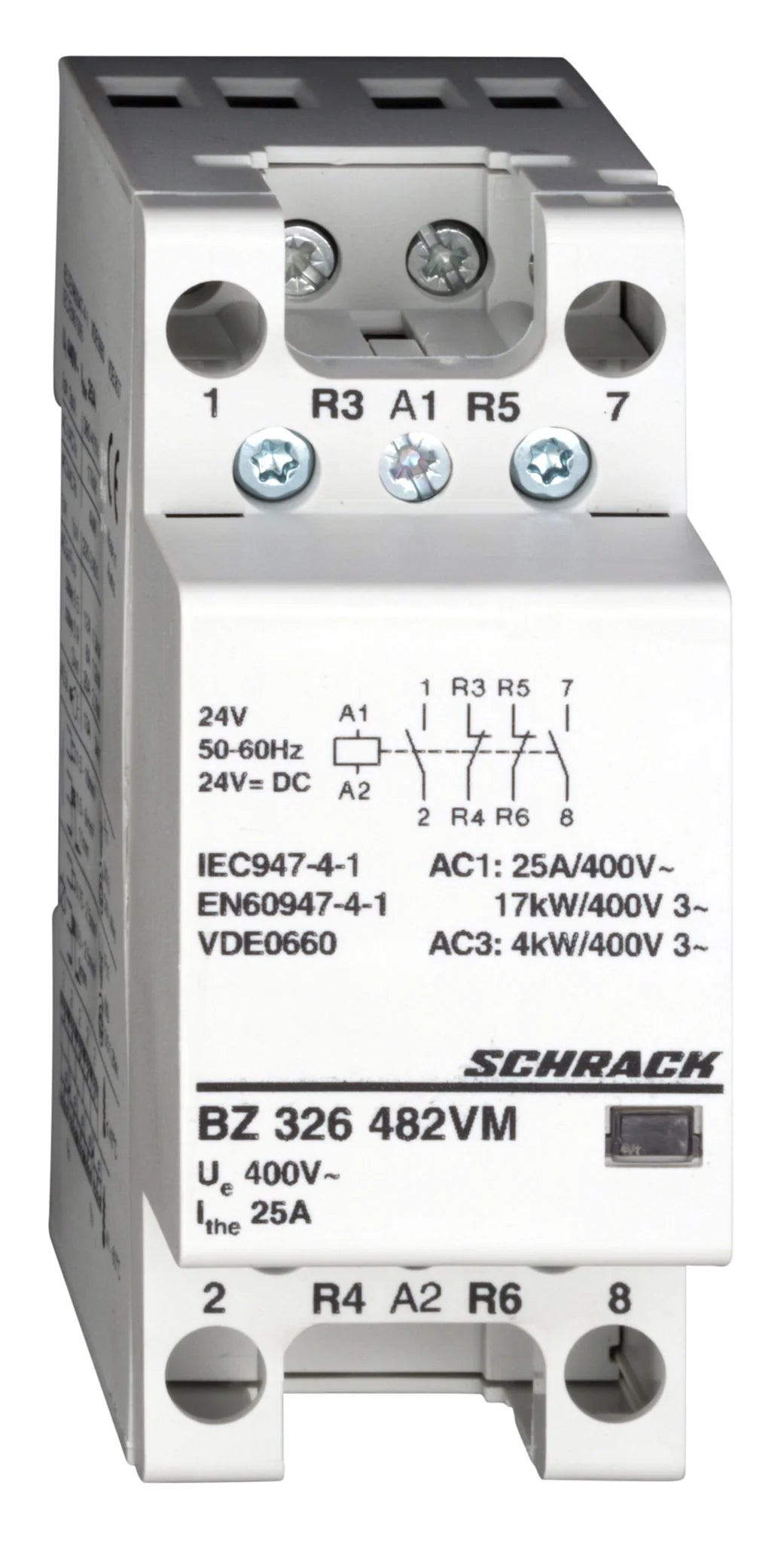 Installationsschütz 25A, 2S+2Ö, 24VACDC 2TE
