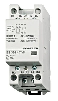 Installationsschütz 25A, 4Ö, 230VAC 2TE
