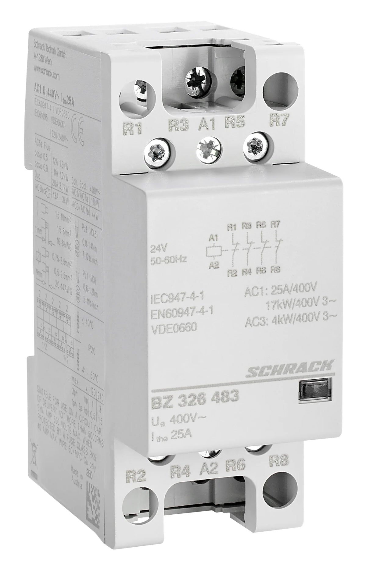 Installationsschütz 25A, 4Ö, 24VAC 2TE