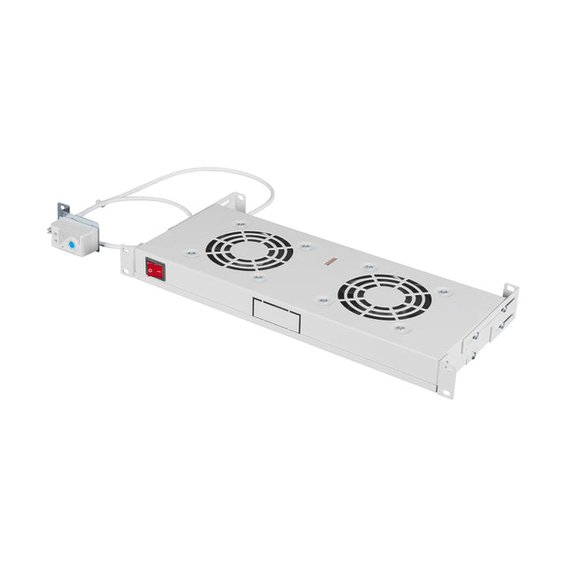 Lüfter 19", 1HE, 2-fach, Analog Thermostat, RAL7035