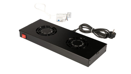 Lüfter 19", 1HE, 2-fach, Analog Thermostat, RAL9005
