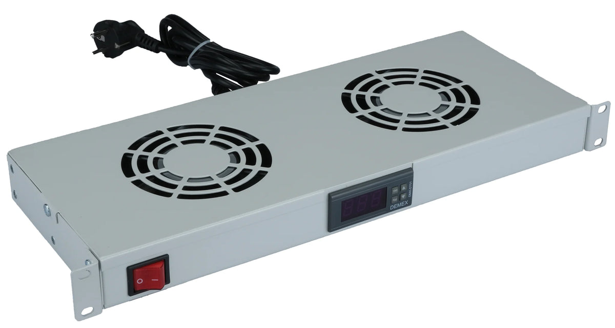Lüfter 19", 1HE, 2-fach, Digital Thermostat, RAL7035
