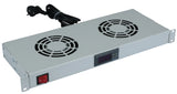 Lüfter 19", 1HE, 2-fach, Digital Thermostat, RAL7035