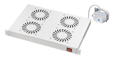 Lüfter 19", 1HE, 4-fach, Analog Thermostat, RAL7035
