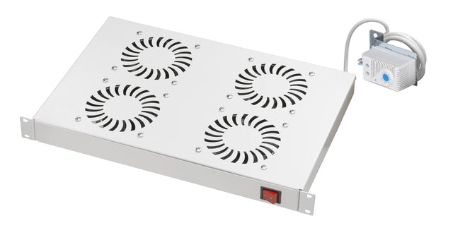 Lüfter 19", 1HE, 4-fach, Analog Thermostat, RAL7035