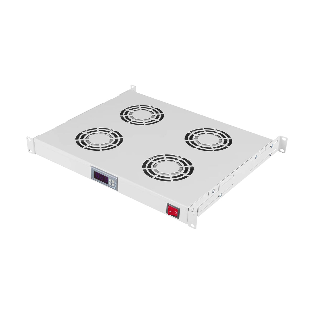 Lüfter 19", 1HE, 4-fach, Digital Thermostat, RAL7035