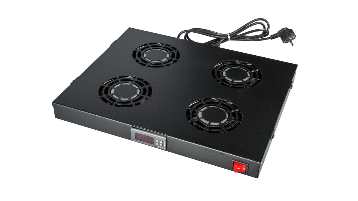 Lüfter 19", 1HE, 4-fach, Digital Thermostat, RAL9005