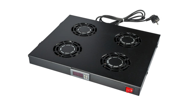 Lüfter 19", 1HE, 4-fach, Digital Thermostat, RAL9005
