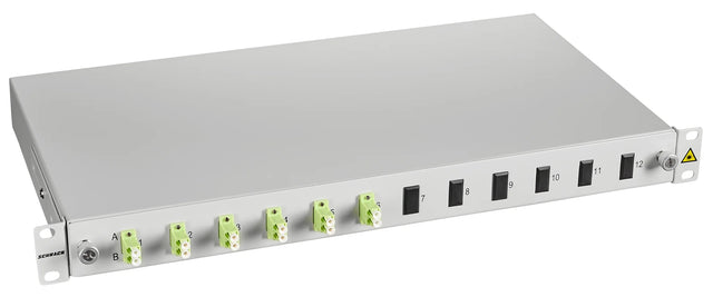 LWL Spleißbox, 12Fasern, LC 50/125µm OM5, 19", 1HE, Klasse C