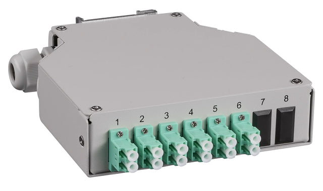 LWL Spleißbox für Hutschiene, 12 Fasern, LC 50/125µm OM3