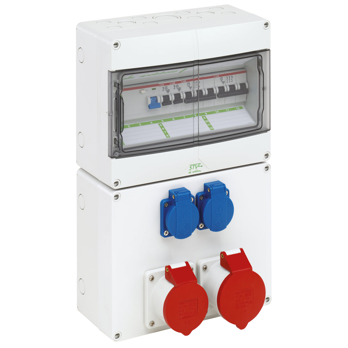 SPELSBERG Steckdosen-Kombi Kst gr IP44 STV 1222-K 2Steckd LS-Schalter Fl_0,03A