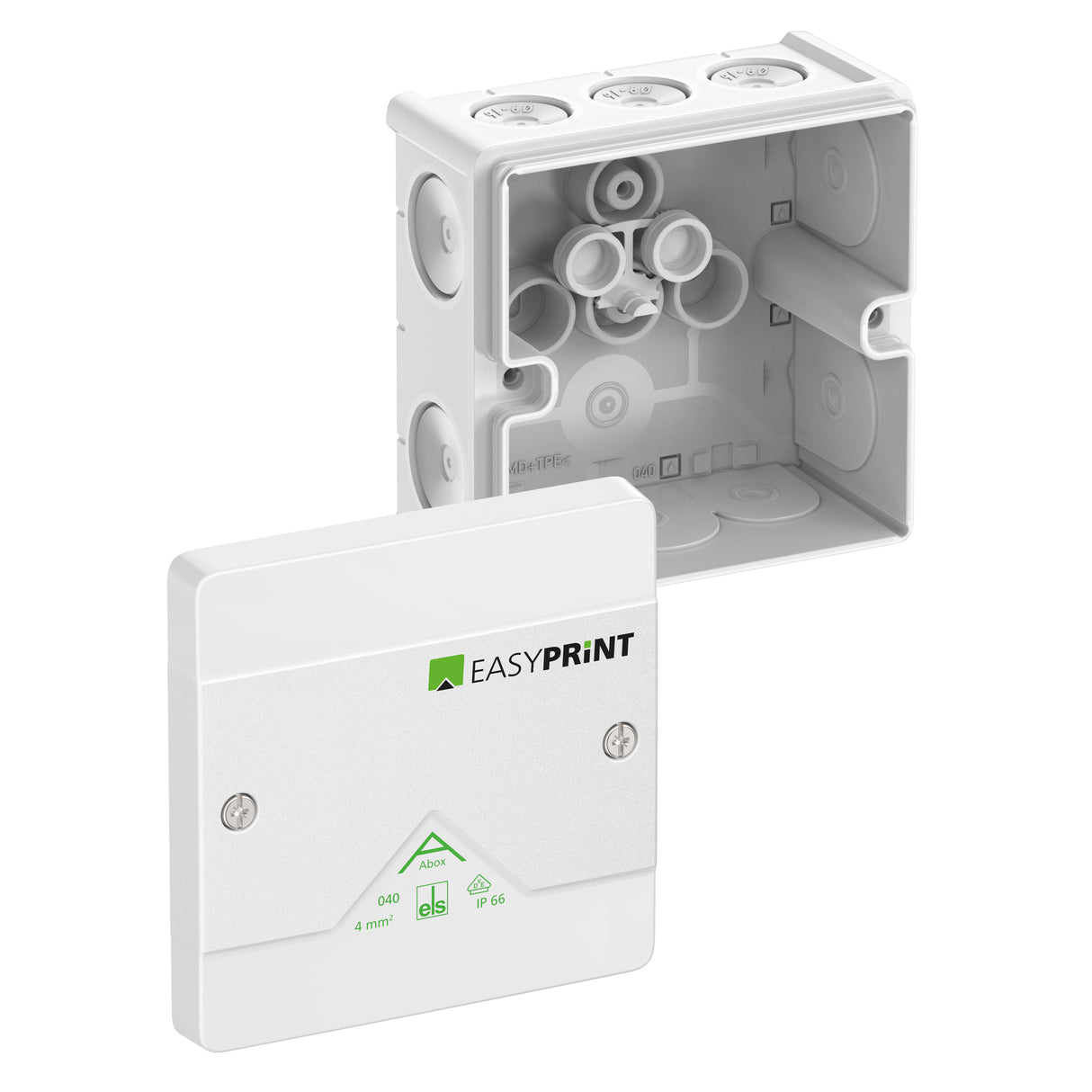 SPELSBERG Abzweigdose IP66 4qmm quadrat Abox 040-L/w EasyPrint 102x102x57mm Kst