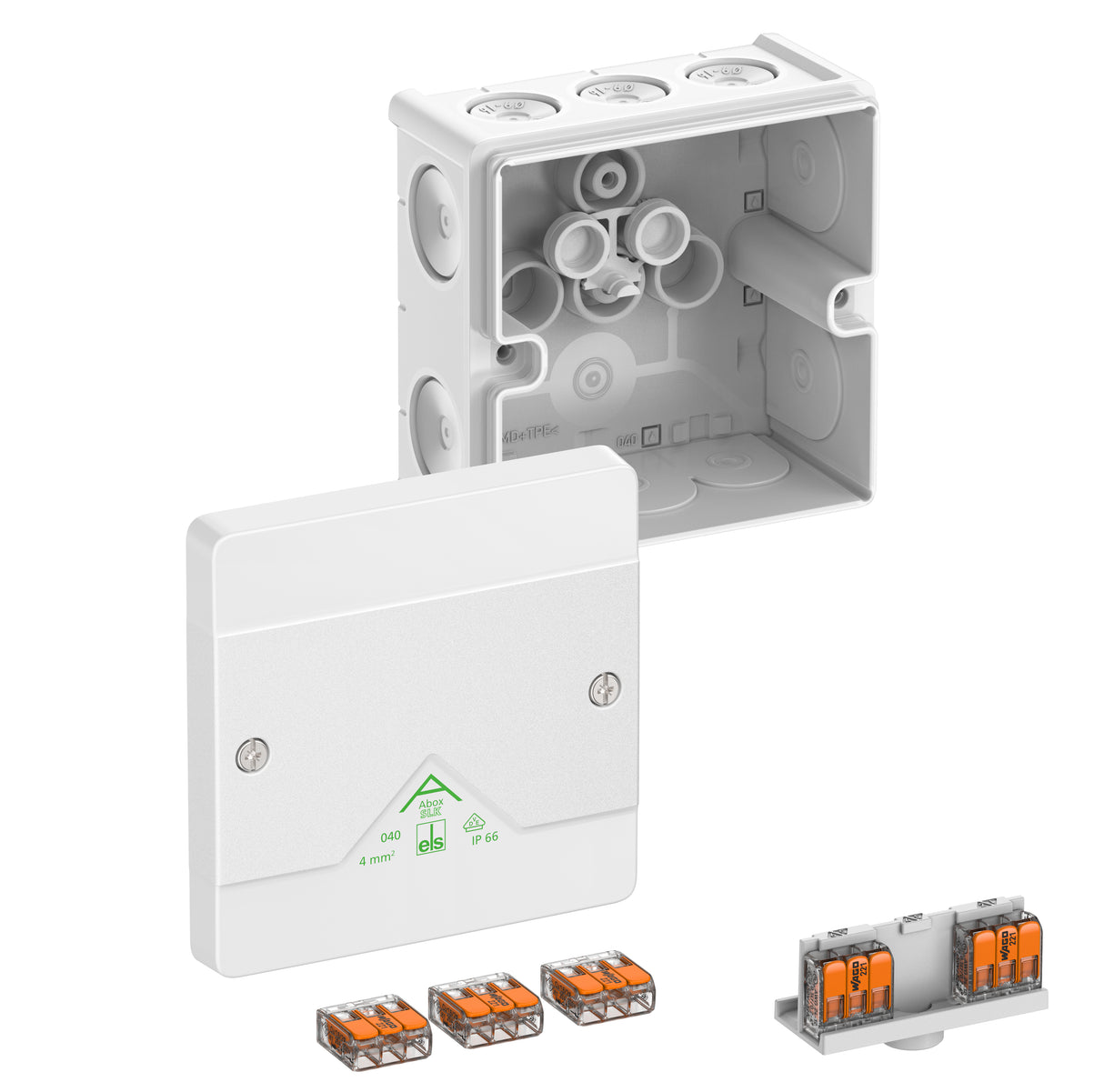 SPELSBERG Abzweigdose Steckkl IP66 4qmm Abox SLK-4²/w 102x102x57mm quadrat Kst