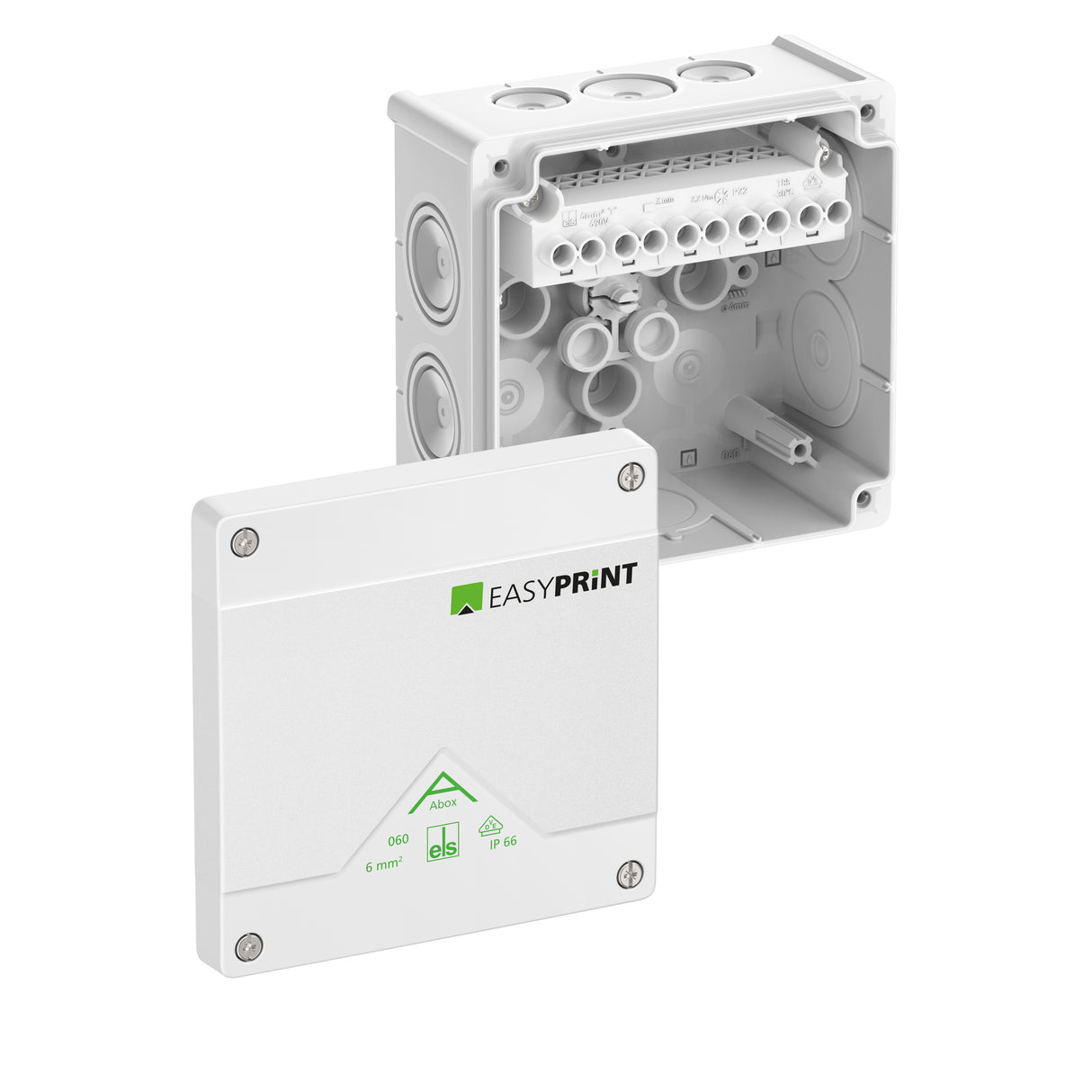 SPELSBERG Abzweigdose Schraubkl IP66 Kst Abox 060-6²/w EasyPrint 6qmm quadrat