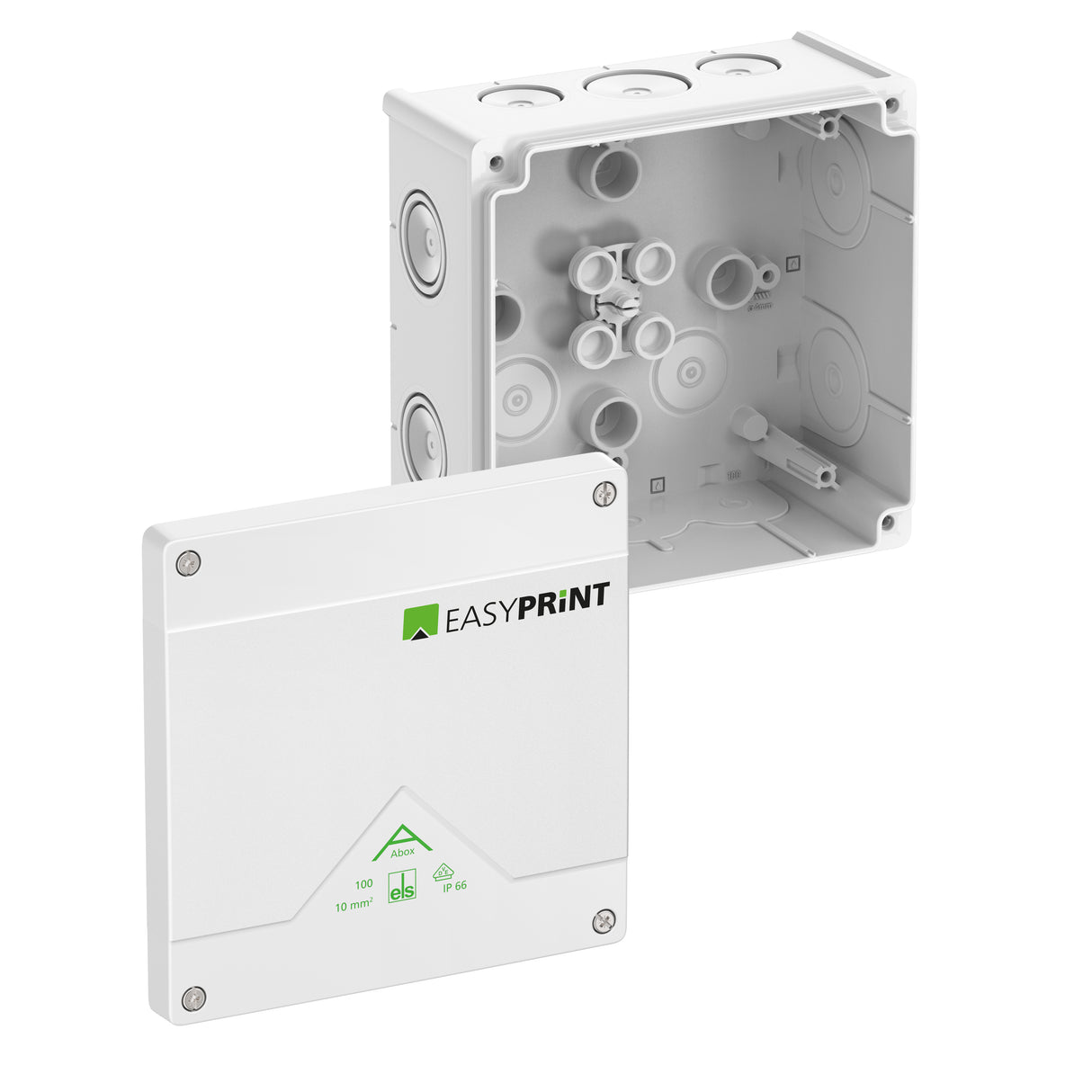 SPELSBERG Abzweigdose IP66 10qmm quadrat Abox 100-L/w EasyPrint 152x152x80mm Kst