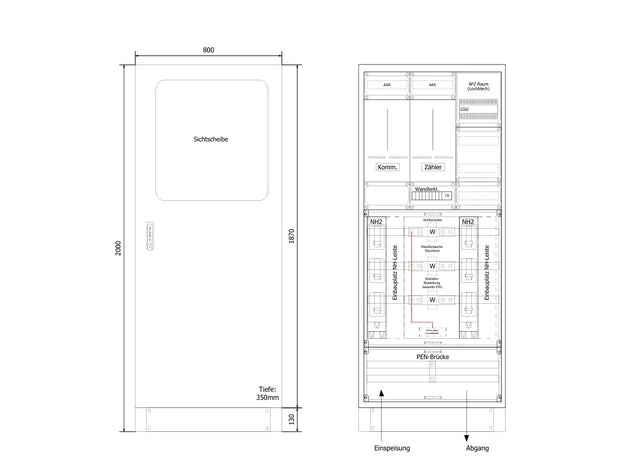 Wandlermessschrank 630A, EnBW, IP54, RAL 7035, innen