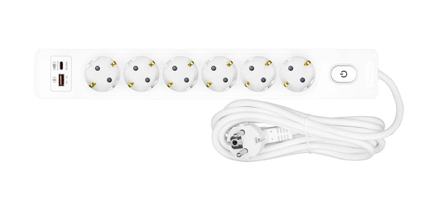 Steckdosenleiste 6-fach, 5m, Schalter, USB A+C PD, weiß